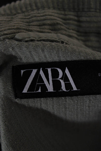 Zara Women Basic Jacket Green Cotton Collared Button Long Sleeve Size S