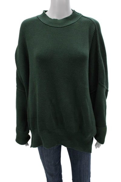 Free People Women Green Cotton Mock Neck Pullover Sweater Long Sleeve Size S