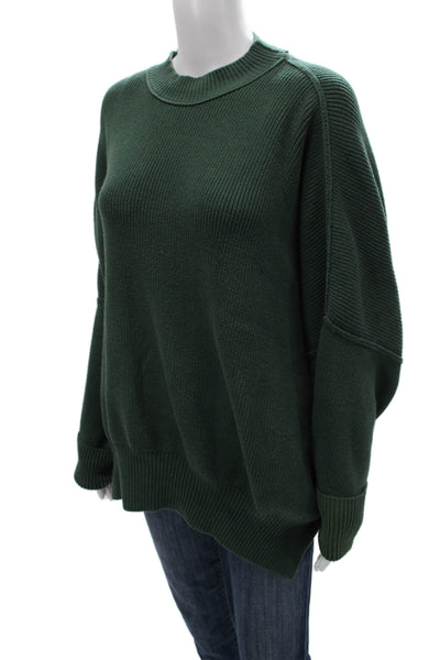 Free People Women Green Cotton Mock Neck Pullover Sweater Long Sleeve Size S