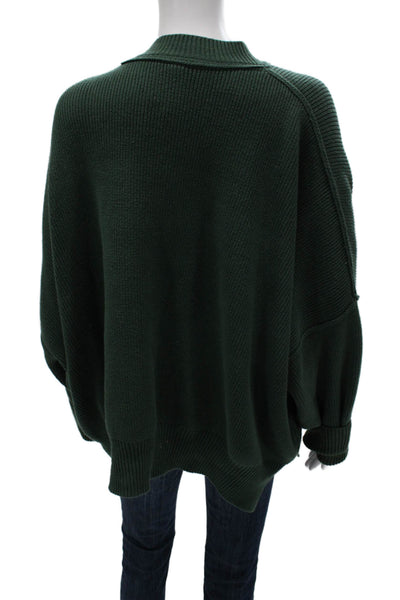 Free People Women Green Cotton Mock Neck Pullover Sweater Long Sleeve Size S