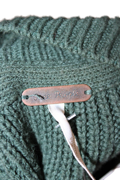 Free People Women Green Cotton Mock Neck Pullover Sweater Long Sleeve Size S