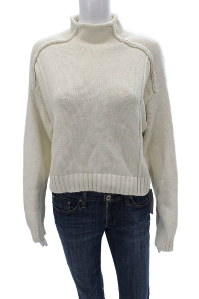 Zara Women Pullover Sweater Ivory Mock Neck Long Sleeve 60% Cotton Size S