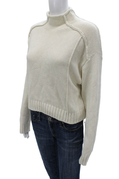 Zara Women Pullover Sweater Ivory Mock Neck Long Sleeve 60% Cotton Size S