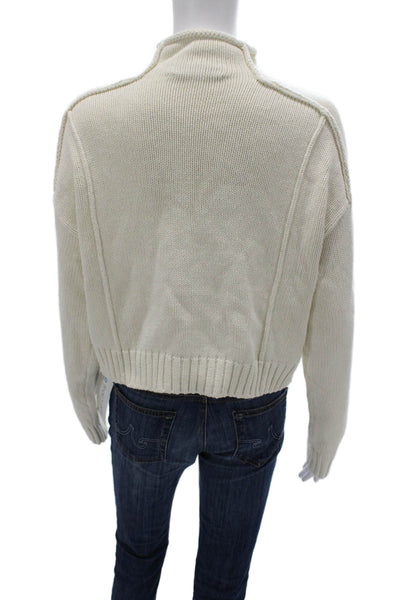 Zara Women Pullover Sweater Ivory Mock Neck Long Sleeve 60% Cotton Size S