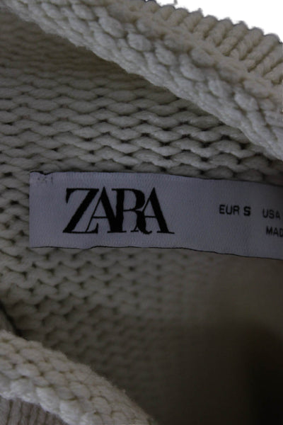 Zara Women Pullover Sweater Ivory Mock Neck Long Sleeve 60% Cotton Size S