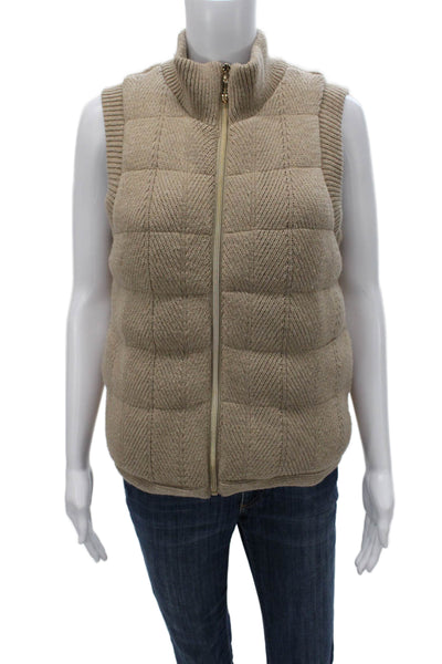 Joie Womens Beige Puffer Vest Geometric Zip Sleeveless Size M