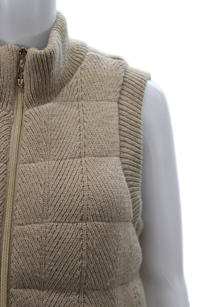 Joie Womens Beige Puffer Vest Geometric Zip Sleeveless Size M