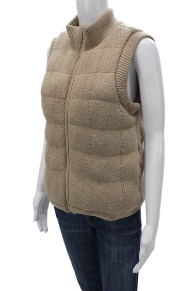 Joie Womens Beige Puffer Vest Geometric Zip Sleeveless Size M