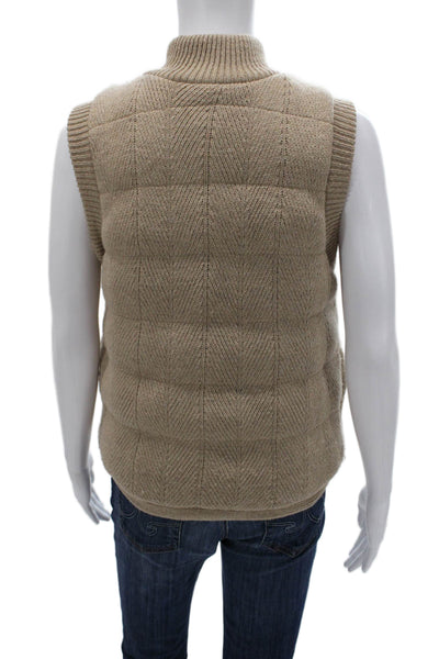 Joie Womens Beige Puffer Vest Geometric Zip Sleeveless Size M