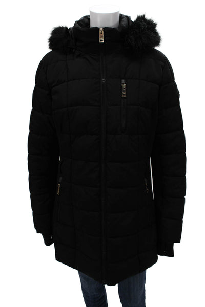Michael Michael Kors Womens Black Quilted Puffer Jacket Polyester Zip Size L