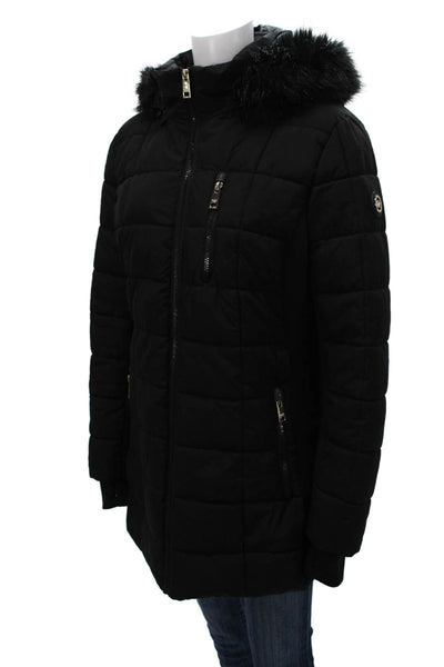 Michael Michael Kors Womens Black Quilted Puffer Jacket Polyester Zip Size L