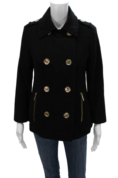 Michael Michael Kors Womens Pea Coat Black 60% Wool Button Size 6
