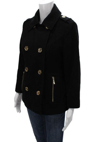 Michael Michael Kors Womens Pea Coat Black 60% Wool Button Size 6