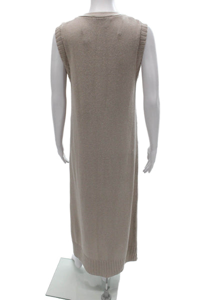 Zara Womens Sweater Dress Beige V Neck Sleeveless Midi Acrylic Size S