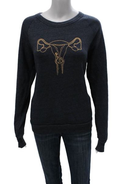 Rachel Antonoff Women Pullover Sweatshirt Blue Crew Neck Long Sleeve Size M