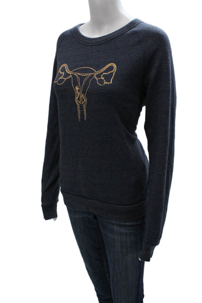 Rachel Antonoff Women Pullover Sweatshirt Blue Crew Neck Long Sleeve Size M