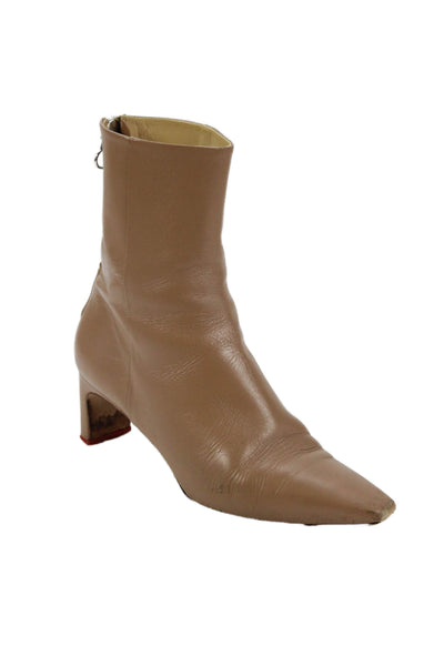 Aeyde Womens Back Zip Block Heel Square Toe Booties Brown Leather Size 39