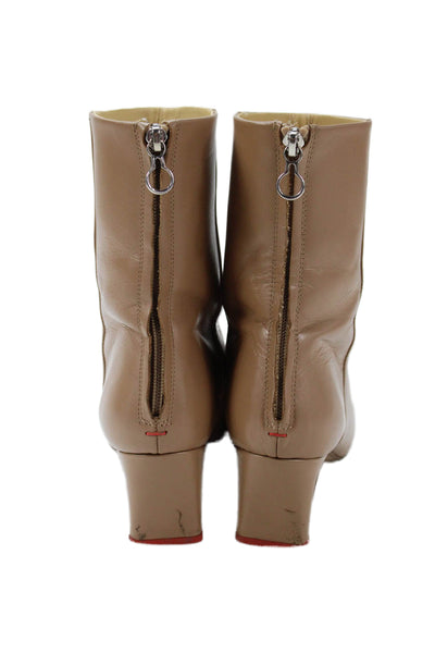 Aeyde Womens Back Zip Block Heel Square Toe Booties Brown Leather Size 39