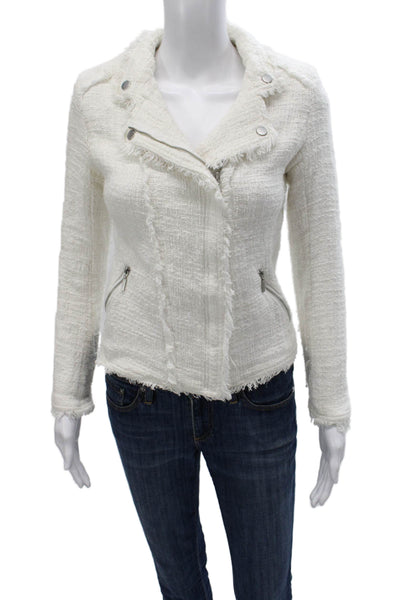 Carolina Belle Womens Biker Jacket White Cotton Long Sleeve Zip Size XS