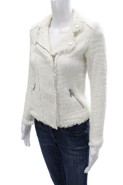 Carolina Belle Womens Biker Jacket White Cotton Long Sleeve Zip Size XS