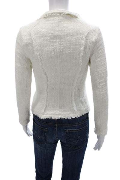 Carolina Belle Womens Biker Jacket White Cotton Long Sleeve Zip Size XS