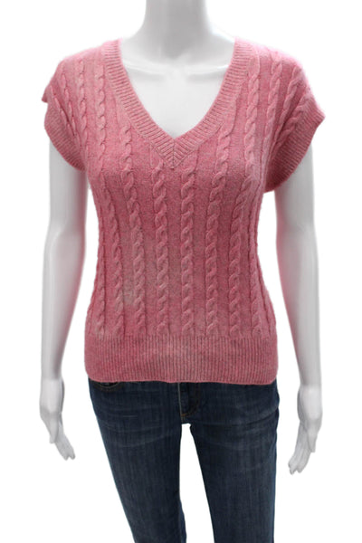 Cupcakes And Cashmere Women Pink V-Neck Sweater Vest Size M