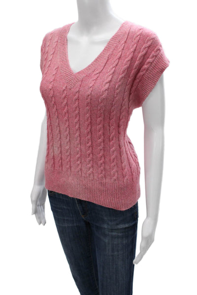 Cupcakes And Cashmere Women Pink V-Neck Sweater Vest Size M