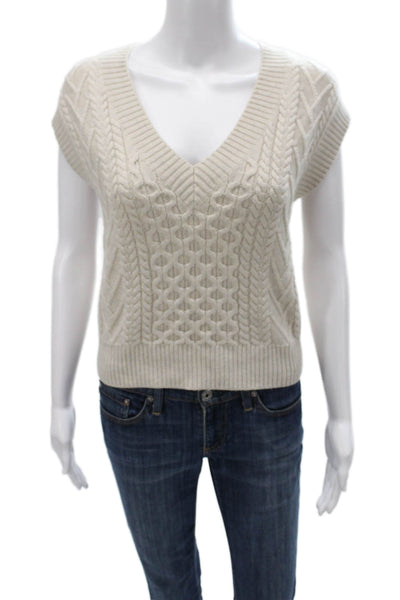 Babaton Womens Merino Wool V-Neck Sleeveless Vest Sweater Ivory Size L
