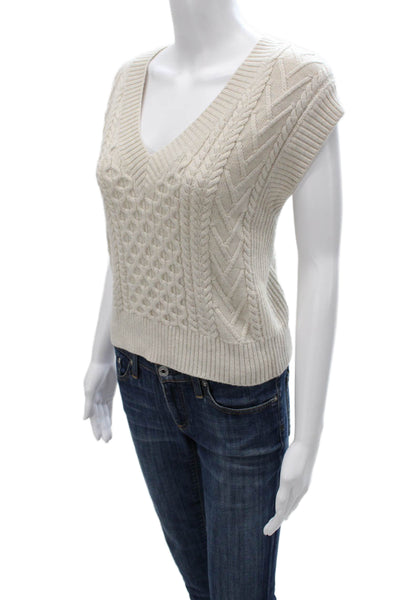 Babaton Womens Merino Wool V-Neck Sleeveless Vest Sweater Ivory Size L