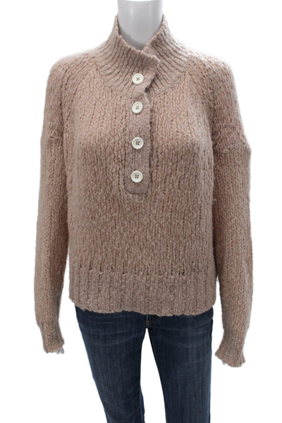 Everlane Womens Beige Henley Mock Neck Merino Wool Sweater Long Sleeve Size S