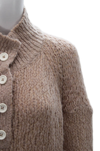 Everlane Womens Beige Henley Mock Neck Merino Wool Sweater Long Sleeve Size S