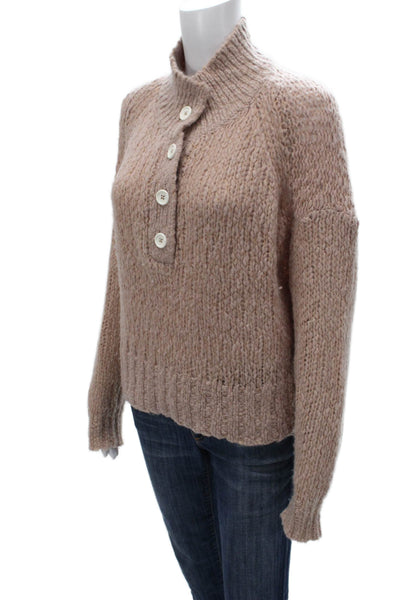 Everlane Womens Beige Henley Mock Neck Merino Wool Sweater Long Sleeve Size S