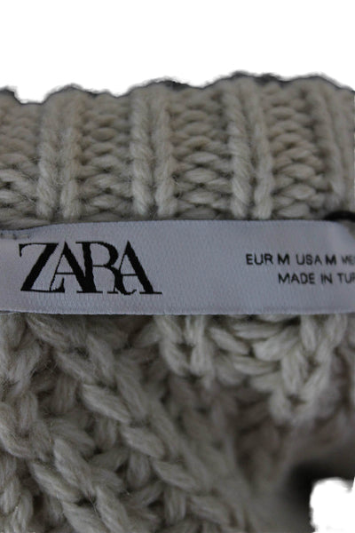 Zara Womens Pullover Sweater Crew Neck Long Sleeve Beige Size M