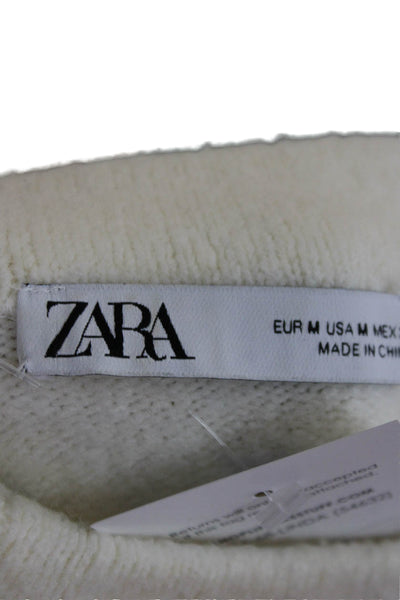 Zara Women Pullover Sweater Ivory Mock Neck Long Sleeve Size M