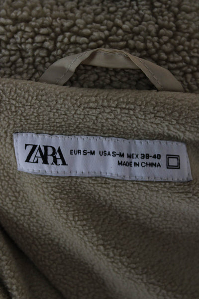 Zara Womens Basic Jacket Beige Zip Polyester Long Sleeve Size S