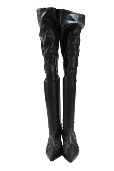 Anine Bing Womens Slip On Kitten Heel Pointed Toe Knee High Boots Black Size 38