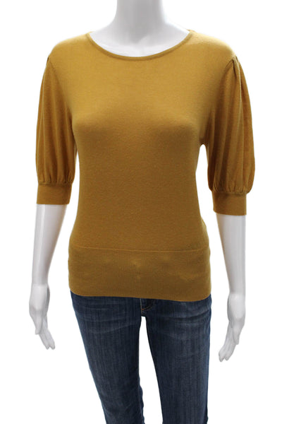 Maac Womens Pullover Boat Neck 3/4 Sleeve Yellow Polyester Size S