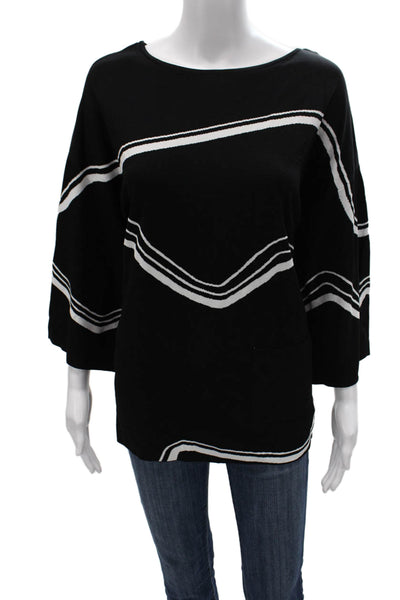 Joseph Ribkoff Womens Black Striped Tunic Sweater Boat Neck 3/4 Sleeve Size L