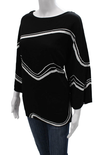 Joseph Ribkoff Womens Black Striped Tunic Sweater Boat Neck 3/4 Sleeve Size L