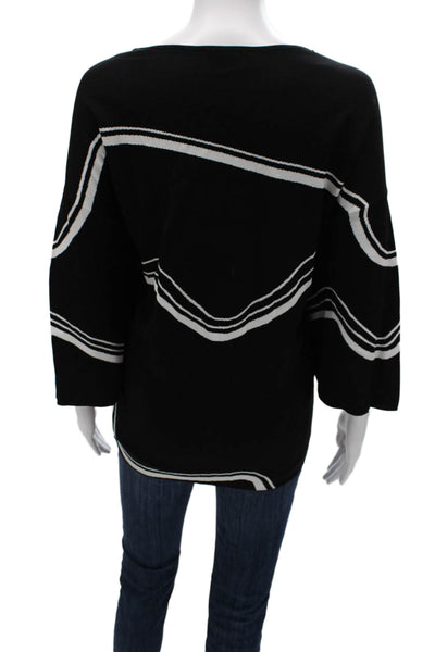 Joseph Ribkoff Womens Black Striped Tunic Sweater Boat Neck 3/4 Sleeve Size L