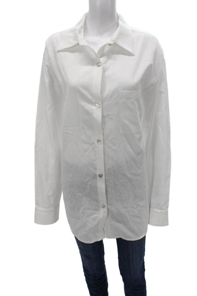 Om & Ah Women Basic Button-Up Cotton Blend Collared Long Sleeve White Size XL