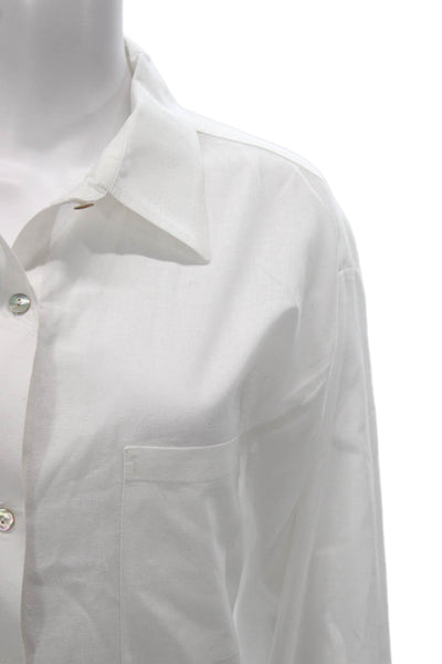 Om & Ah Women Basic Button-Up Cotton Blend Collared Long Sleeve White Size XL