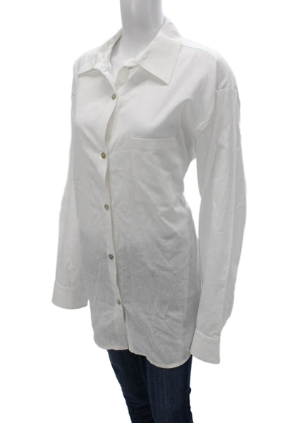 Om & Ah Women Basic Button-Up Cotton Blend Collared Long Sleeve White Size XL