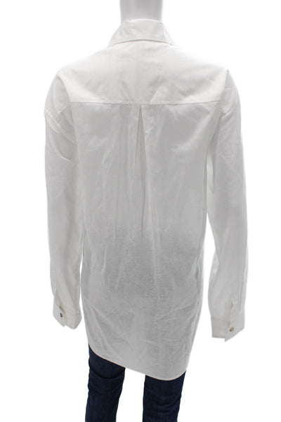 Om & Ah Women Basic Button-Up Cotton Blend Collared Long Sleeve White Size XL