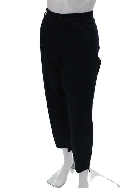 Lafayette 148 New York Womens Cropped Pants Blue Cotton Blend Button Size 14