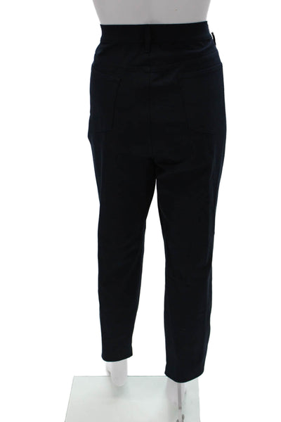Lafayette 148 New York Womens Cropped Pants Blue Cotton Blend Button Size 14