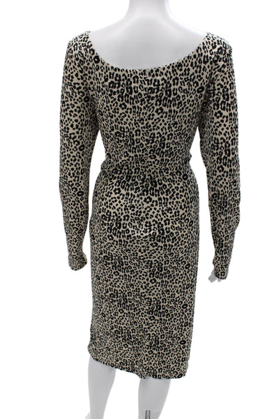 L.K. Bennett Women Sheath Dress Beige Silk Boatneck Longsleeve Knee Size 14