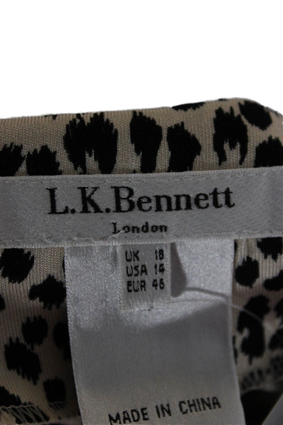 L.K. Bennett Women Sheath Dress Beige Silk Boatneck Longsleeve Knee Size 14