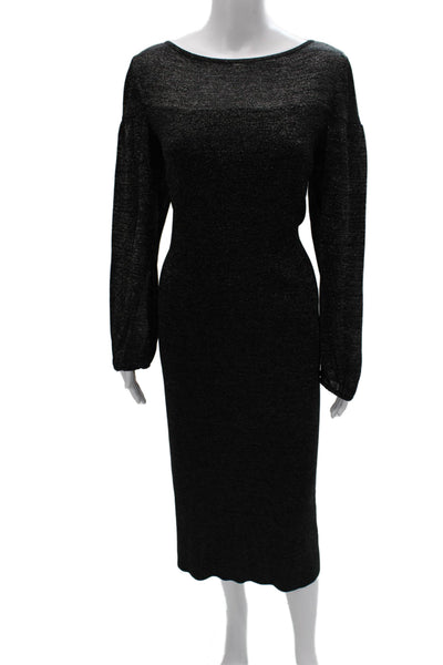 Ming Wang Women Sheath Dress Black Boat Neck Long Sleeve Acrylic Size L