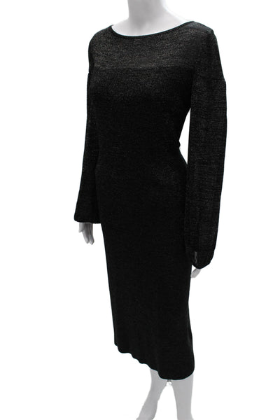 Ming Wang Women Sheath Dress Black Boat Neck Long Sleeve Acrylic Size L